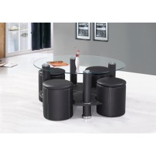 COFFEE TABLE GLASS BLACK CONTEMPORARY STYLE WITH 4 STOOLS