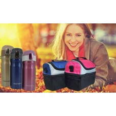 Thermal Travel Lunch Bag School Insulated Picnic Carry Box With Flask Portable