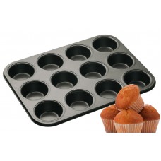 Baking 12 Cup Muffin Bun Cake Bakeware Kitchen Pans Steel Mould Oven Non-Stick