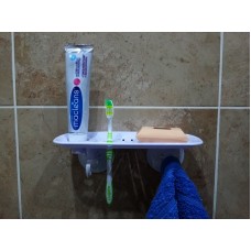 Soap, Toothpaste White Toothbrush, And Cloth Bathroom Stick On Wall Shelf Holder