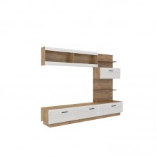 Living Wall Unit AXEL WHDL01 White gloss MDF Front / Body OAK LEFKAS Laminate