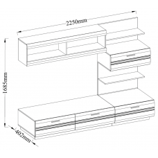 Living Wall Unit AXEL WHDL01 White gloss MDF Front / Body OAK LEFKAS Laminate