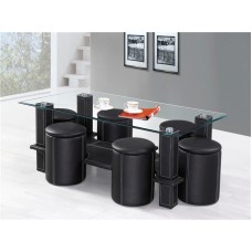 COFFEE TABLE GLASS BLACK CONTEMPORARY STYLE WITH 6 STOOLS