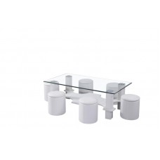 COFFEE TABLE GLASS BLACK CONTEMPORARY STYLE WITH 6 STOOLS