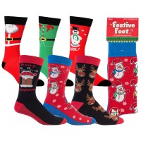 3 Pairs Men's Festive Christmas Novelty Socks Size 6-11 Uk, 39-45 Eur